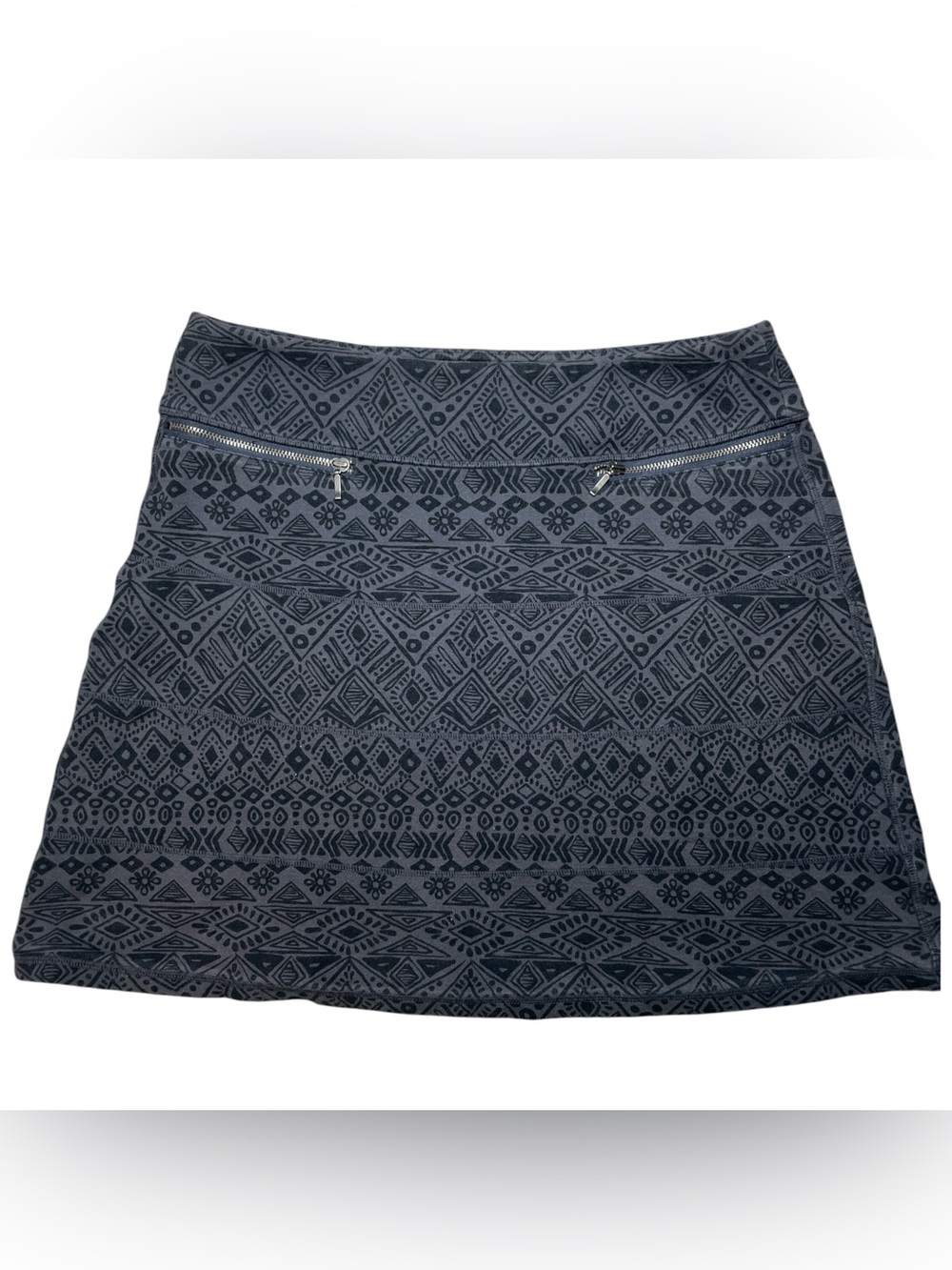 Athleta Cotton Geo-Pattern Mini Skirt with Silver Zipper Accents